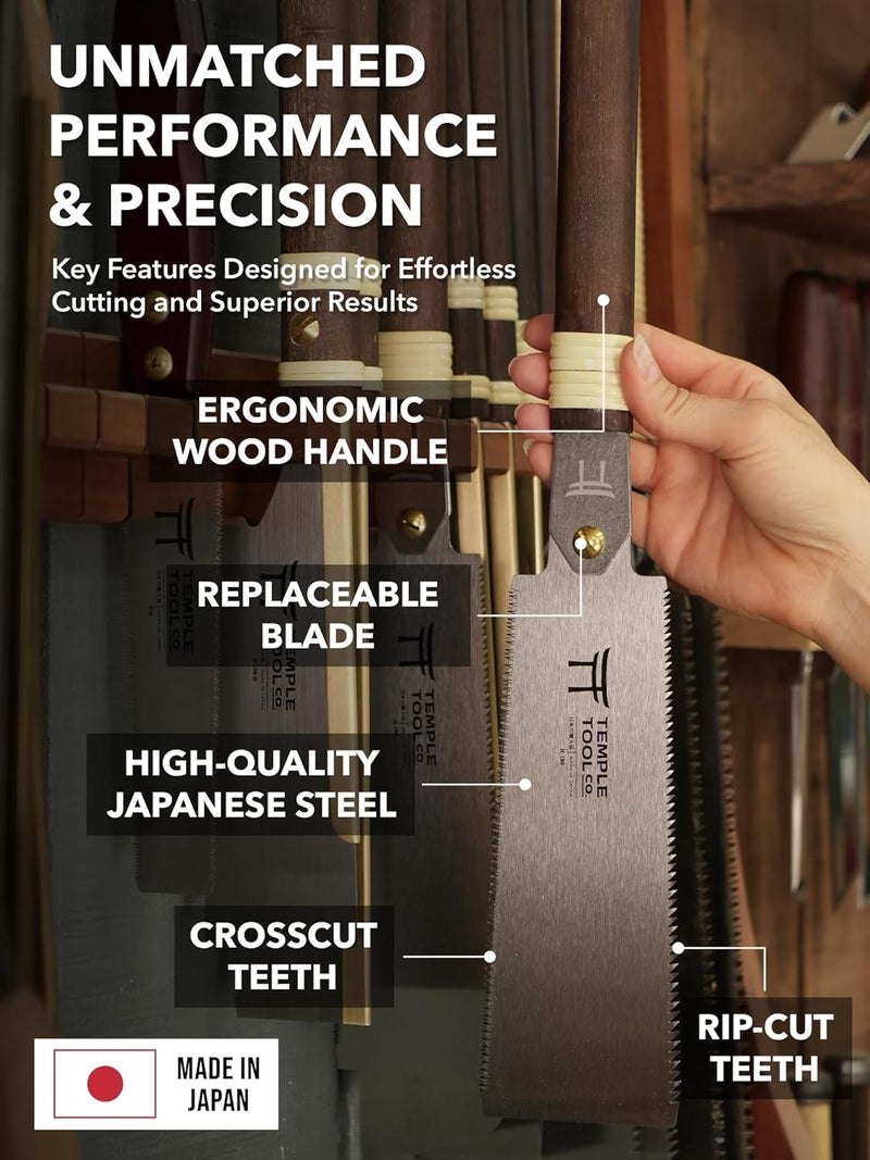 Temple Tool Japanese Pull Saw - 7 Ryoba Hand Saw with Rip-cut and Crosscut - for Dovetails, Tenons, Joinery, Cutting Boards to Length & Width- Co. - Image 3